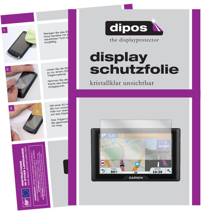 GarminDrive 5S CE mit aufgebrachter dipos Displayschutzfolie, glasklare Darstellung ohne Einschränkungen