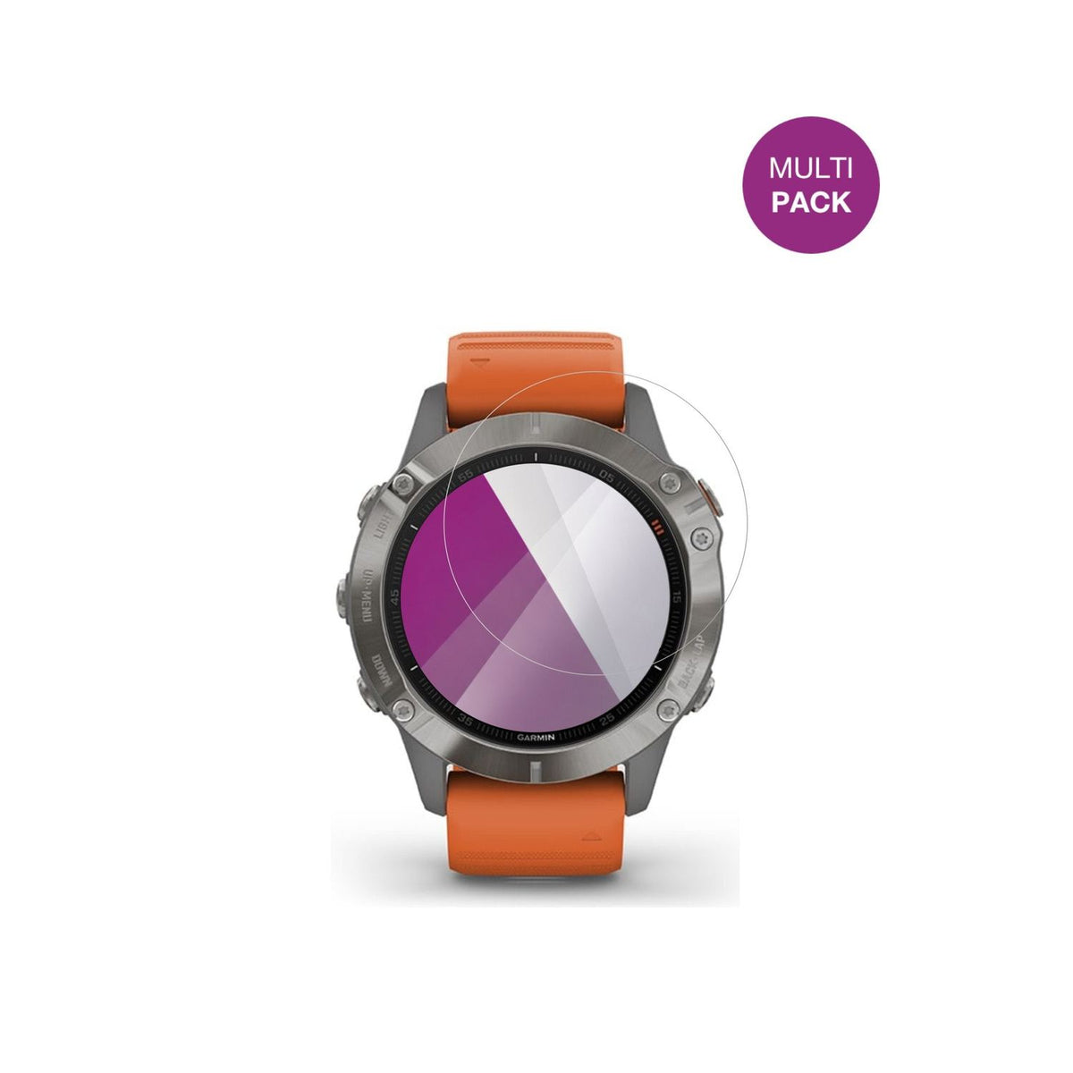 GarminFenix 6 mit aufgebrachter dipos Displayschutzfolie, glasklare Darstellung ohne Einschränkungen