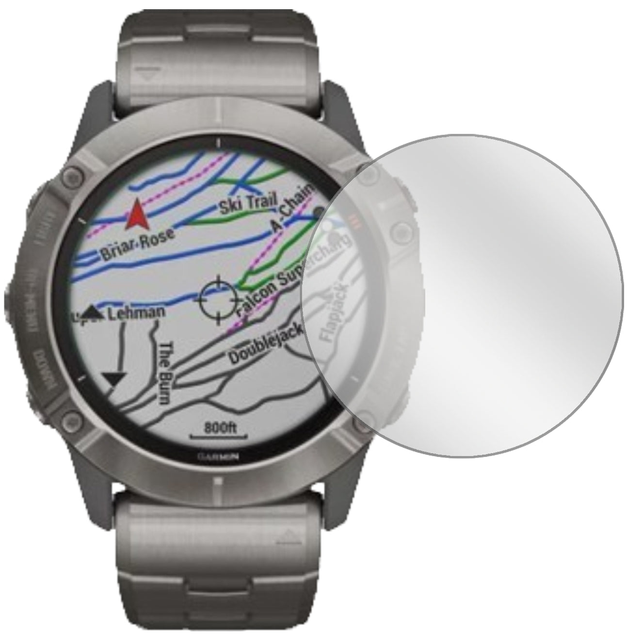 Garminfenix 6 Pro mit aufgebrachter dipos Displayschutzfolie, glasklare Darstellung ohne Einschränkungen