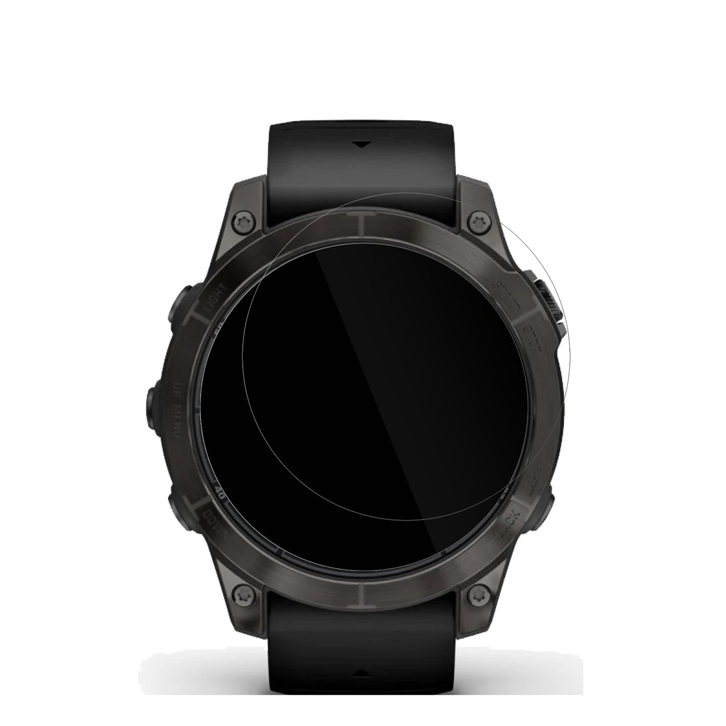 GarminFenix 7 Pro 42mm mit aufgebrachter dipos Displayschutzfolie, glasklare Darstellung ohne Einschränkungen