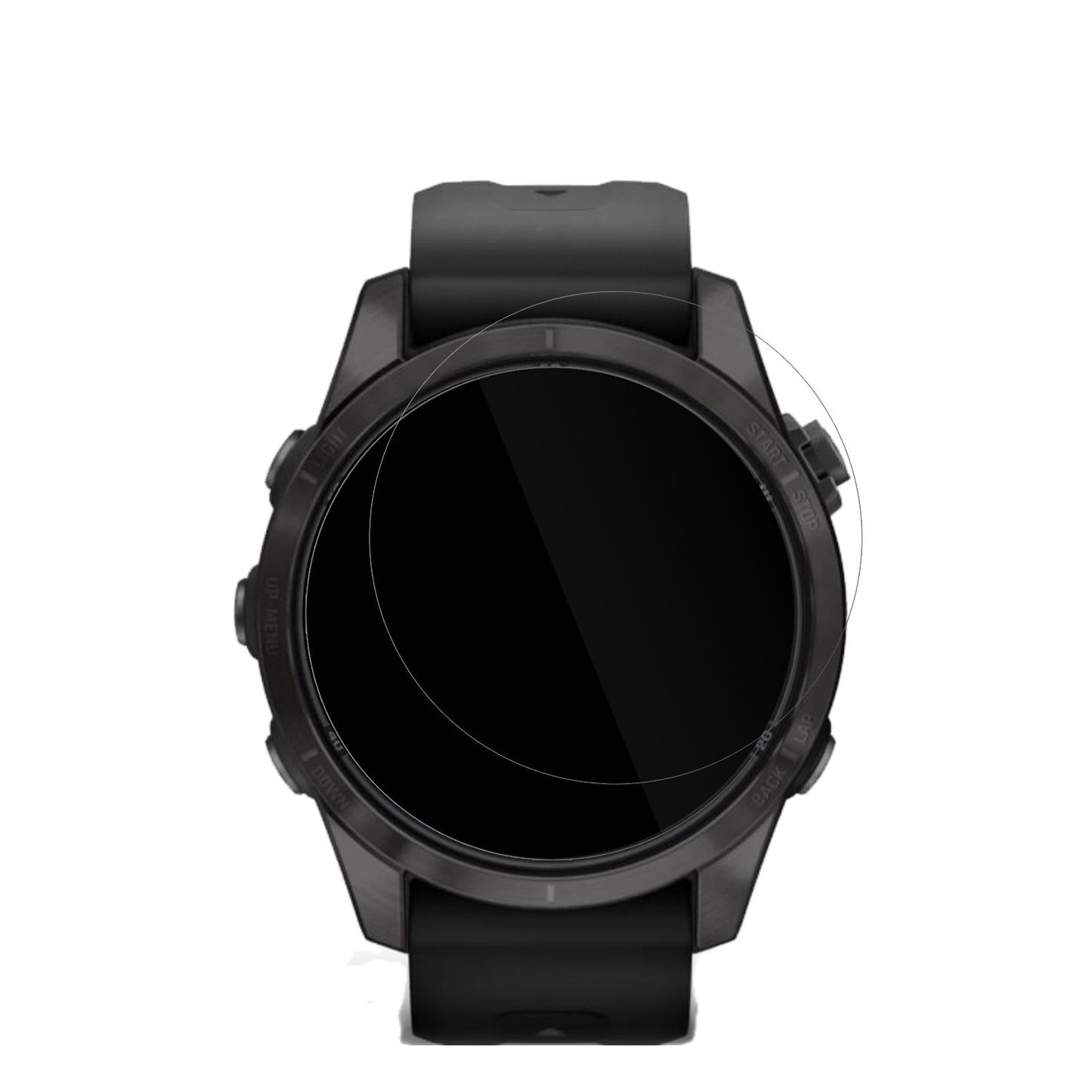 GarminFenix 7s Pro 47mm mit aufgebrachter dipos Displayschutzfolie, glasklare Darstellung ohne Einschränkungen