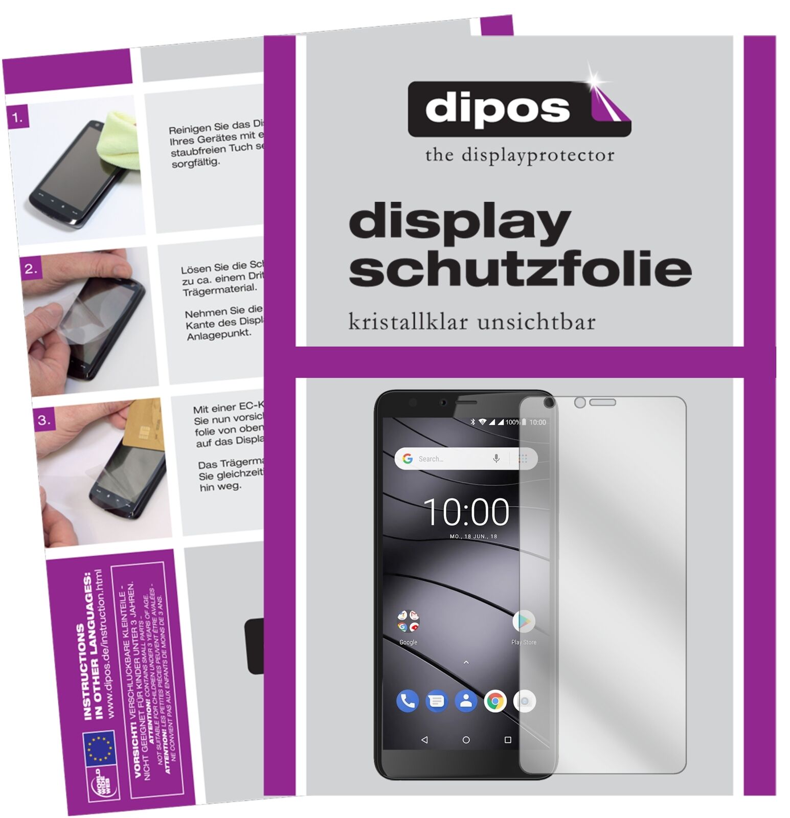 GigasetGS100 mit aufgebrachter dipos Displayschutzfolie, glasklare Darstellung ohne Einschränkungen