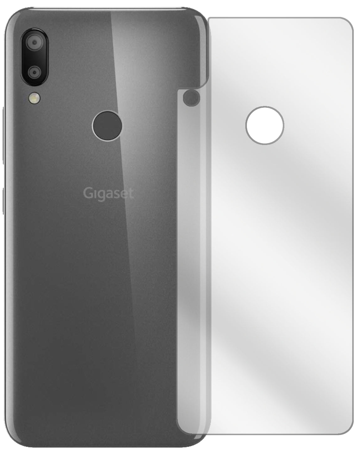 GigasetGS190 Rückseite mit aufgebrachter dipos Displayschutzfolie, glasklare Darstellung ohne Einschränkungen