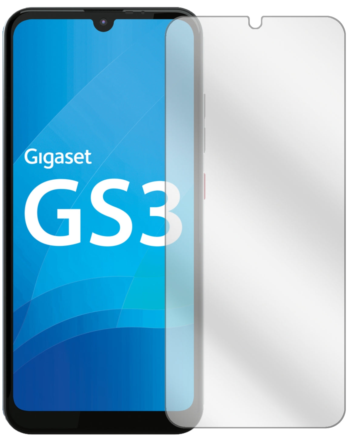 GigasetGS3 mit aufgebrachter dipos Displayschutzfolie, glasklare Darstellung ohne Einschränkungen