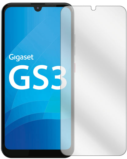 GigasetGS3 mit aufgebrachter dipos Displayschutzfolie, glasklare Darstellung ohne Einschränkungen