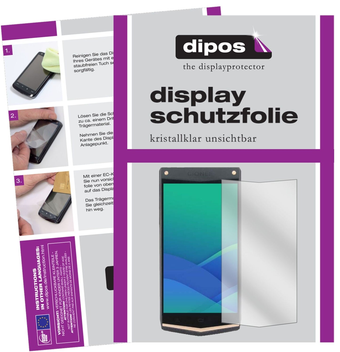 GioneeW919 mit aufgebrachter dipos Displayschutzfolie, glasklare Darstellung ohne Einschränkungen