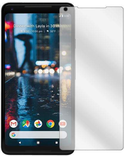 GooglePixel 2 XL mit aufgebrachter dipos Displayschutzfolie, glasklare Darstellung ohne Einschränkungen