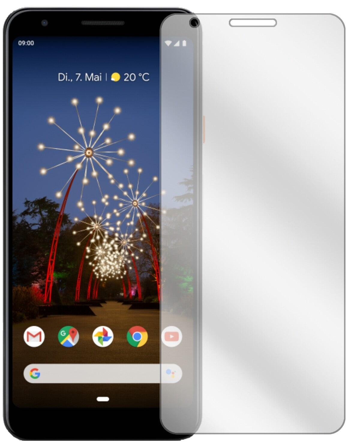GooglePixel 3a XL mit aufgebrachter dipos Displayschutzfolie, glasklare Darstellung ohne Einschränkungen