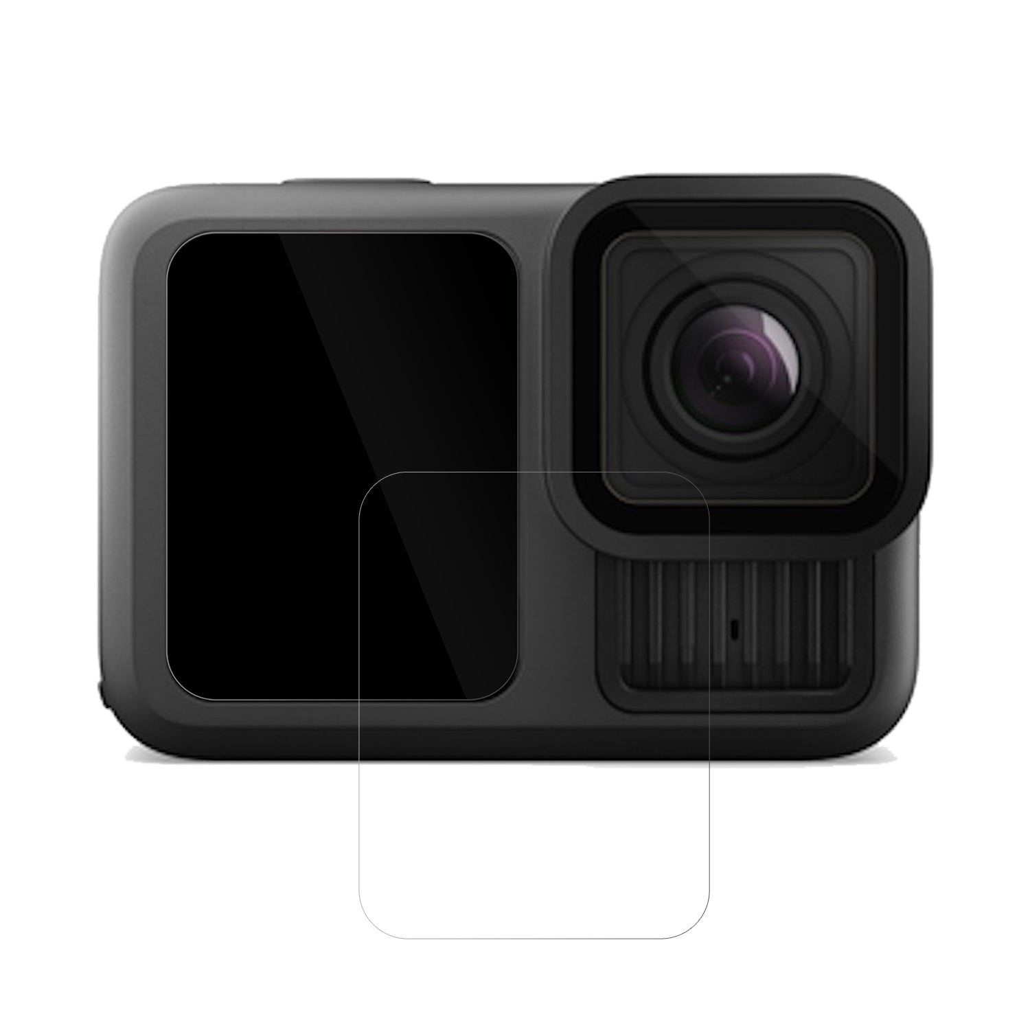 GoProHero 13 mit aufgebrachter dipos Displayschutzfolie, glasklare Darstellung ohne Einschränkungen