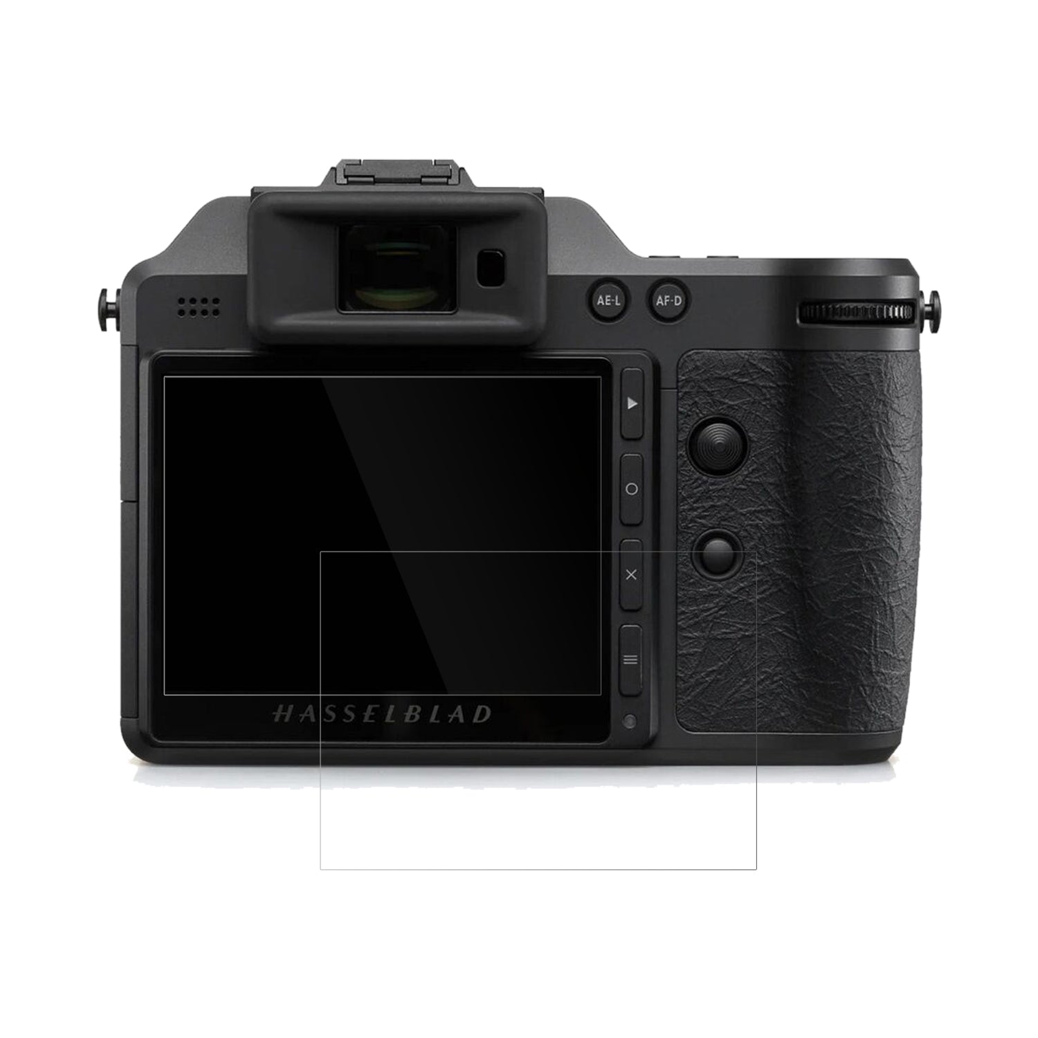 HasselbladX2D II mit aufgebrachter dipos Displayschutzfolie, glasklare Darstellung ohne Einschränkungen