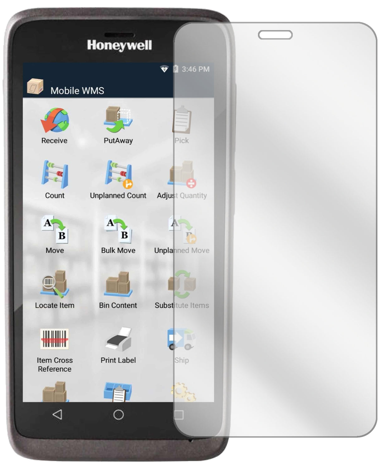 HoneywellEDA51 mit aufgebrachter dipos Displayschutzfolie, glasklare Darstellung ohne Einschränkungen