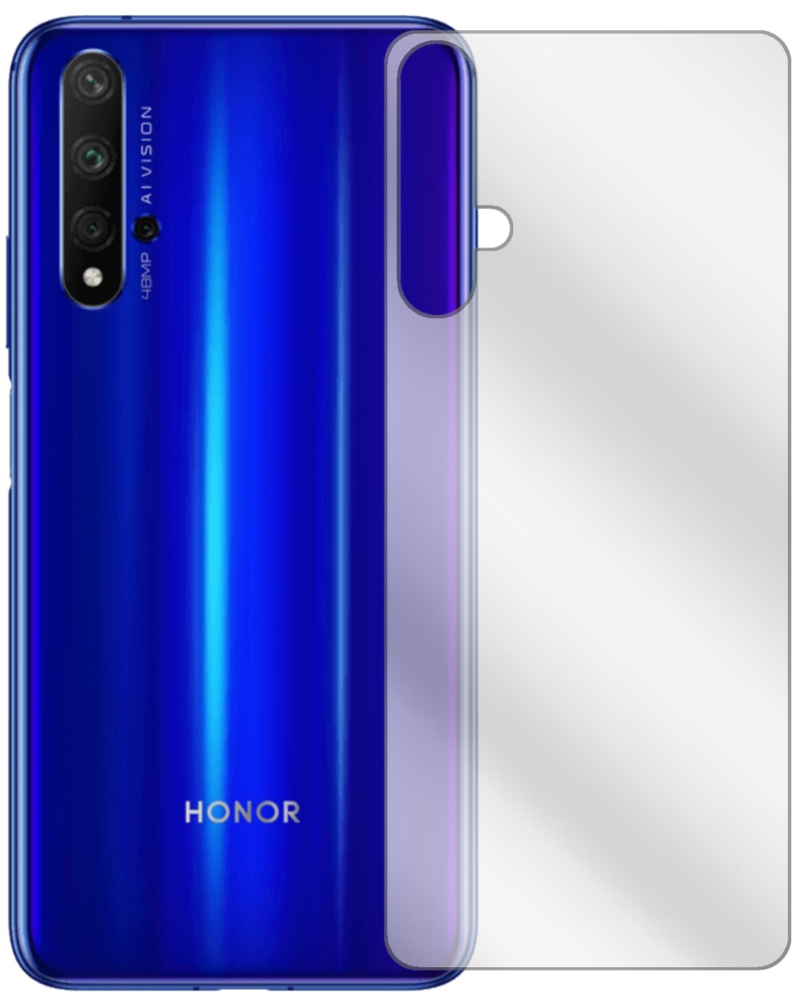 Honor20 Pro Rückseite mit aufgebrachter dipos Displayschutzfolie, glasklare Darstellung ohne Einschränkungen