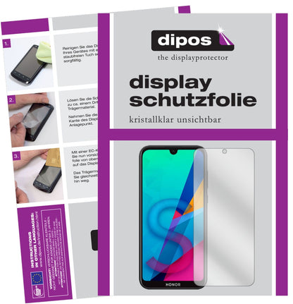 Honor8S mit aufgebrachter dipos Displayschutzfolie, glasklare Darstellung ohne Einschränkungen