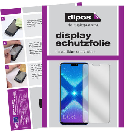 Honor8X mit aufgebrachter dipos Displayschutzfolie, glasklare Darstellung ohne Einschränkungen