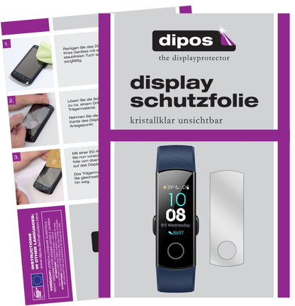 HonorBand 4 mit aufgebrachter dipos Displayschutzfolie, glasklare Darstellung ohne Einschränkungen