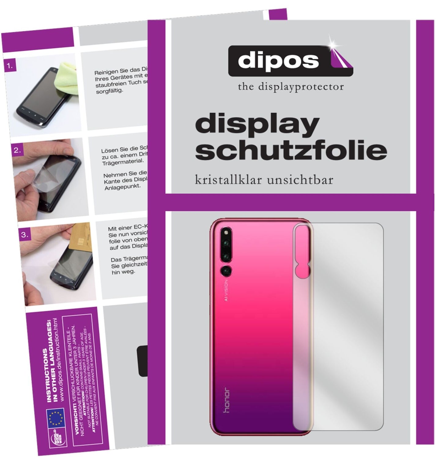 HonorMagic 2 Rückseite mit aufgebrachter dipos Displayschutzfolie, glasklare Darstellung ohne Einschränkungen