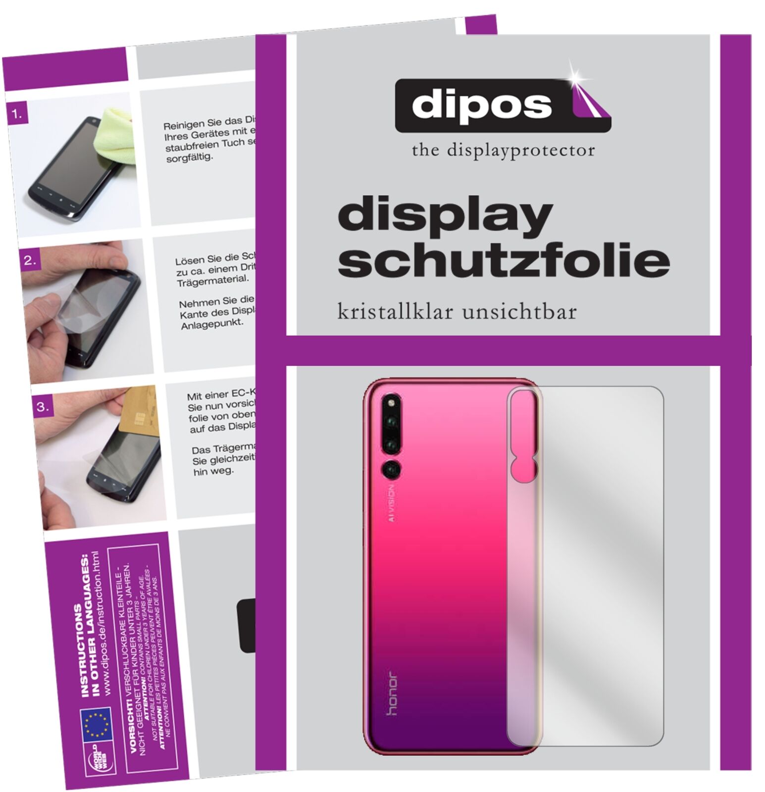 HonorMagic 2 Rückseite mit aufgebrachter dipos Displayschutzfolie, glasklare Darstellung ohne Einschränkungen