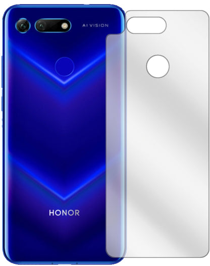 HonorV20 Rückseite mit aufgebrachter dipos Displayschutzfolie, glasklare Darstellung ohne Einschränkungen