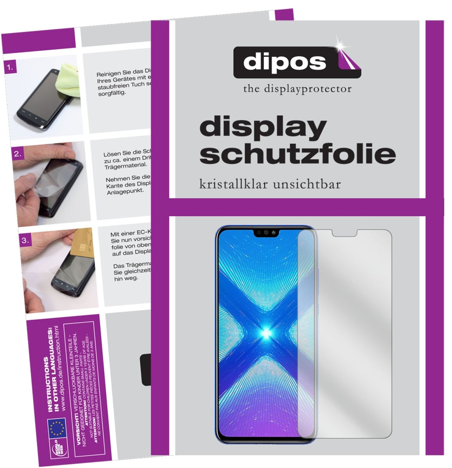 HonorView 10 Lite mit aufgebrachter dipos Displayschutzfolie, glasklare Darstellung ohne Einschränkungen