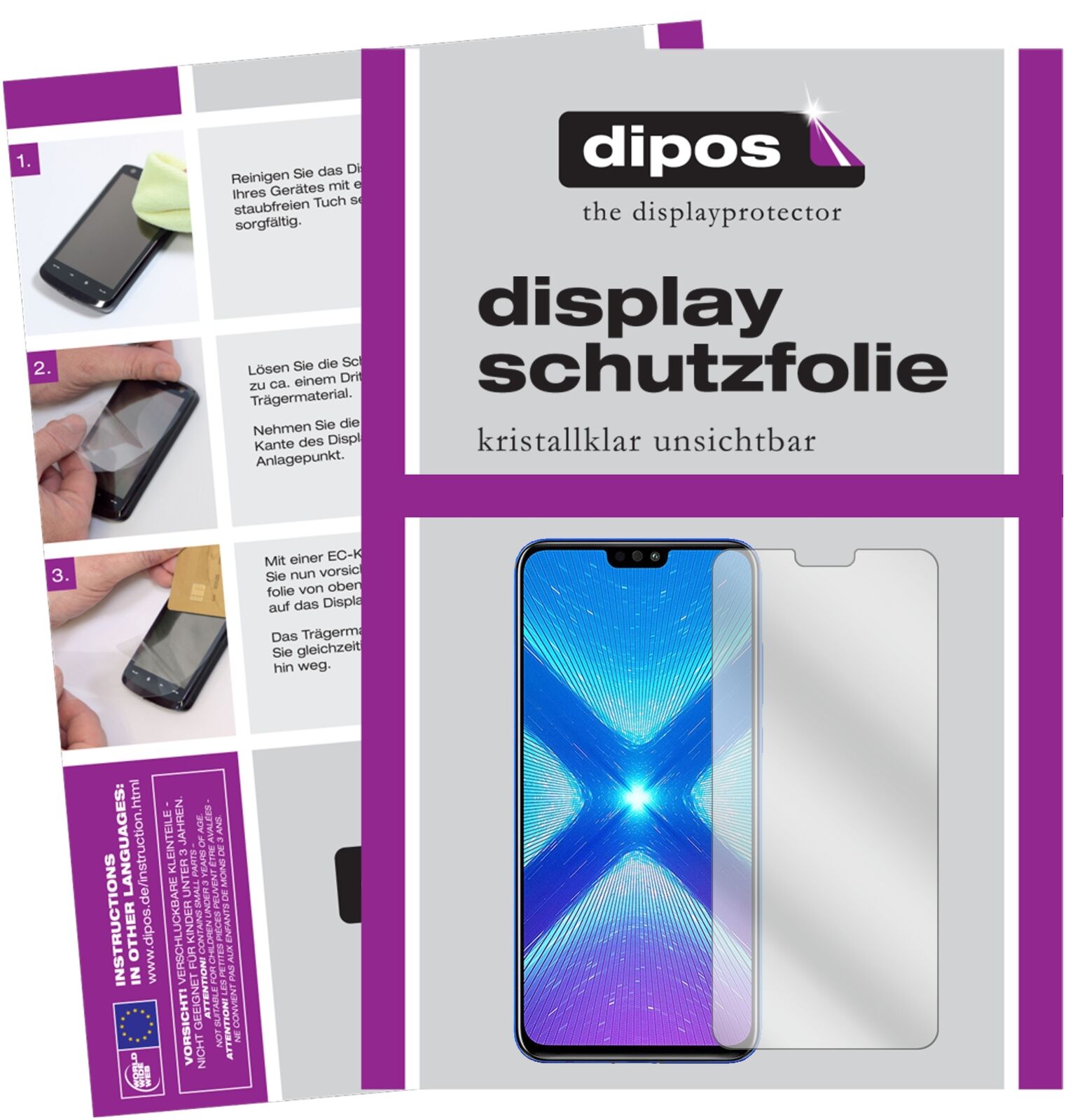 HonorView 10 Lite mit aufgebrachter dipos Displayschutzfolie, glasklare Darstellung ohne Einschränkungen