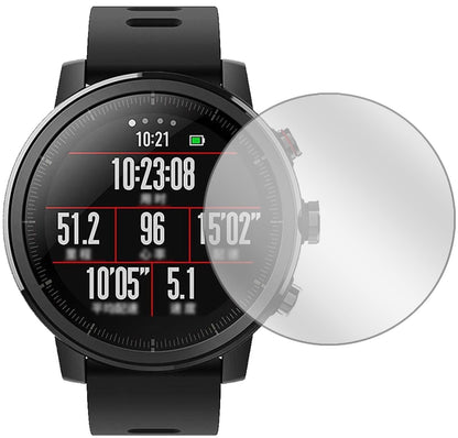HuamiAmazfit Stratos mit aufgebrachter dipos Displayschutzfolie, glasklare Darstellung ohne Einschränkungen