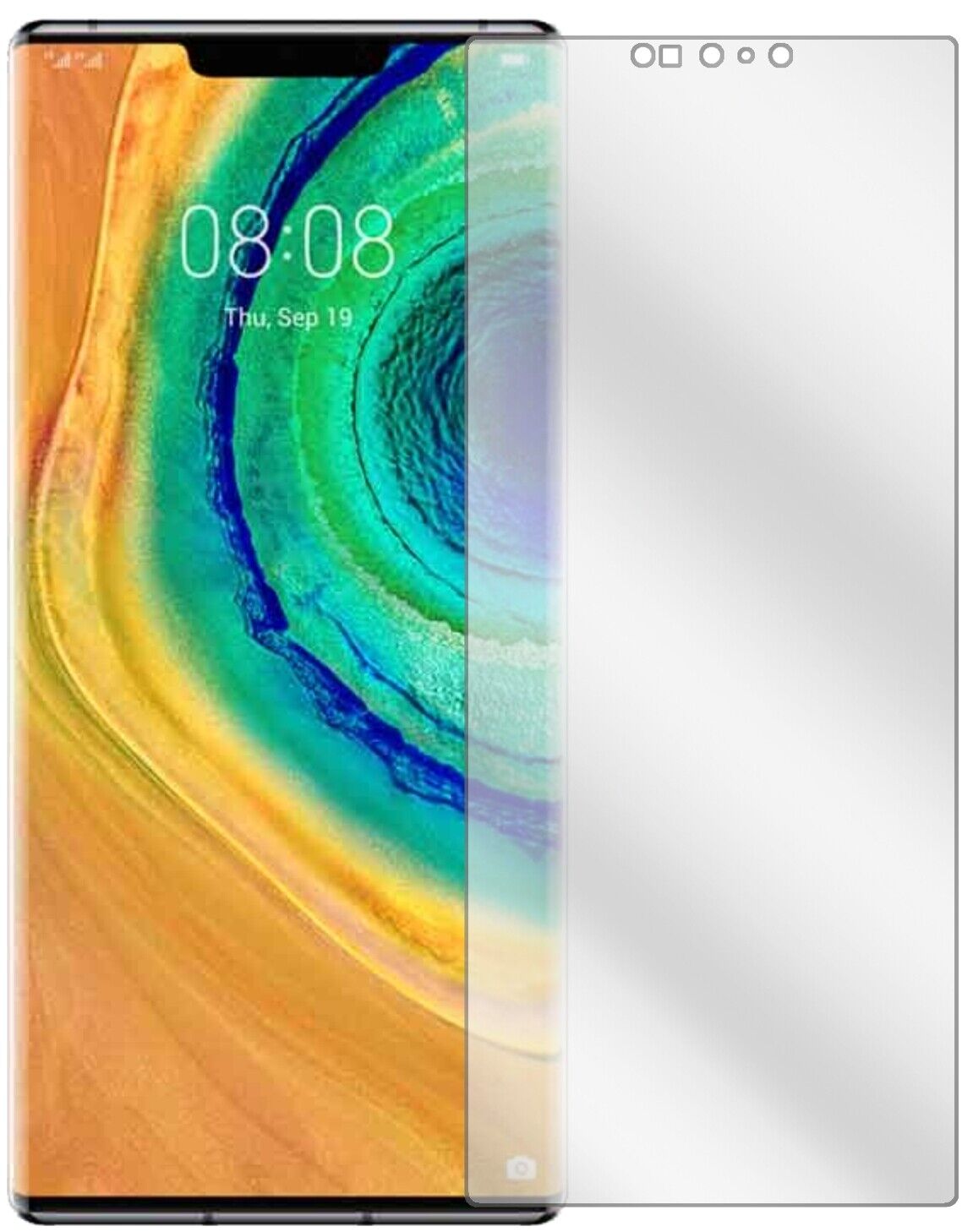 HuaweiMate 30E Pro mit aufgebrachter dipos Displayschutzfolie, glasklare Darstellung ohne Einschränkungen