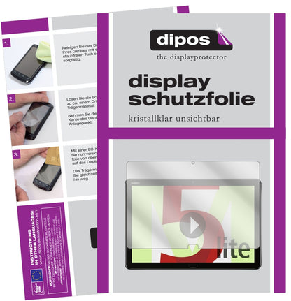 HuaweiMediaPad M5 Lite mit aufgebrachter dipos Displayschutzfolie, glasklare Darstellung ohne Einschränkungen