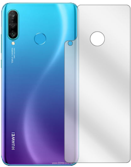 HuaweiP30 Lite Rückseite mit aufgebrachter dipos Displayschutzfolie, glasklare Darstellung ohne Einschränkungen