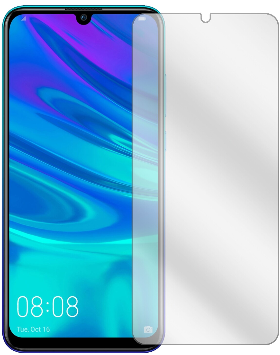 HuaweiP Smart (2019) mit aufgebrachter dipos Displayschutzfolie, glasklare Darstellung ohne Einschränkungen