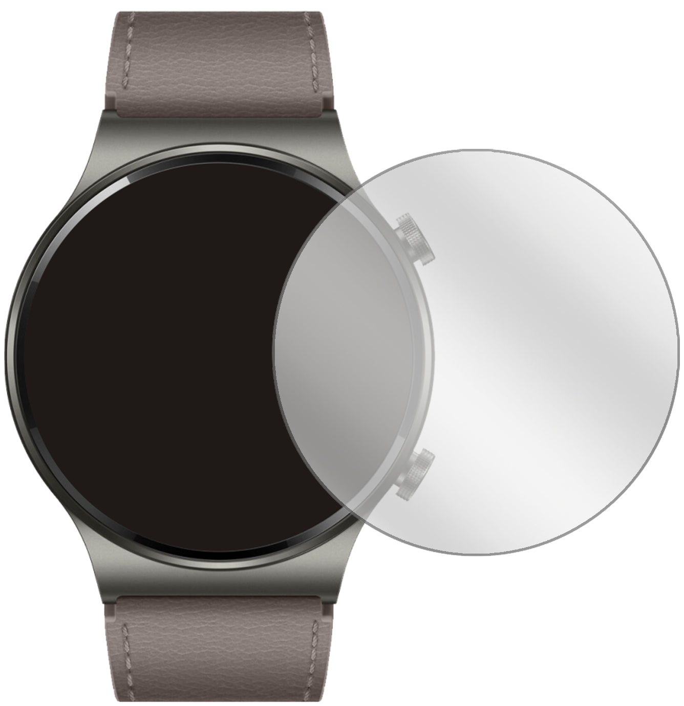 HuaweiWatch GT 2 Pro mit aufgebrachter dipos Displayschutzfolie, glasklare Darstellung ohne Einschränkungen