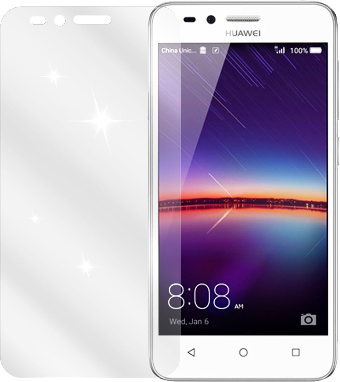HuaweiY3 II mit aufgebrachter dipos Displayschutzfolie, glasklare Darstellung ohne Einschränkungen