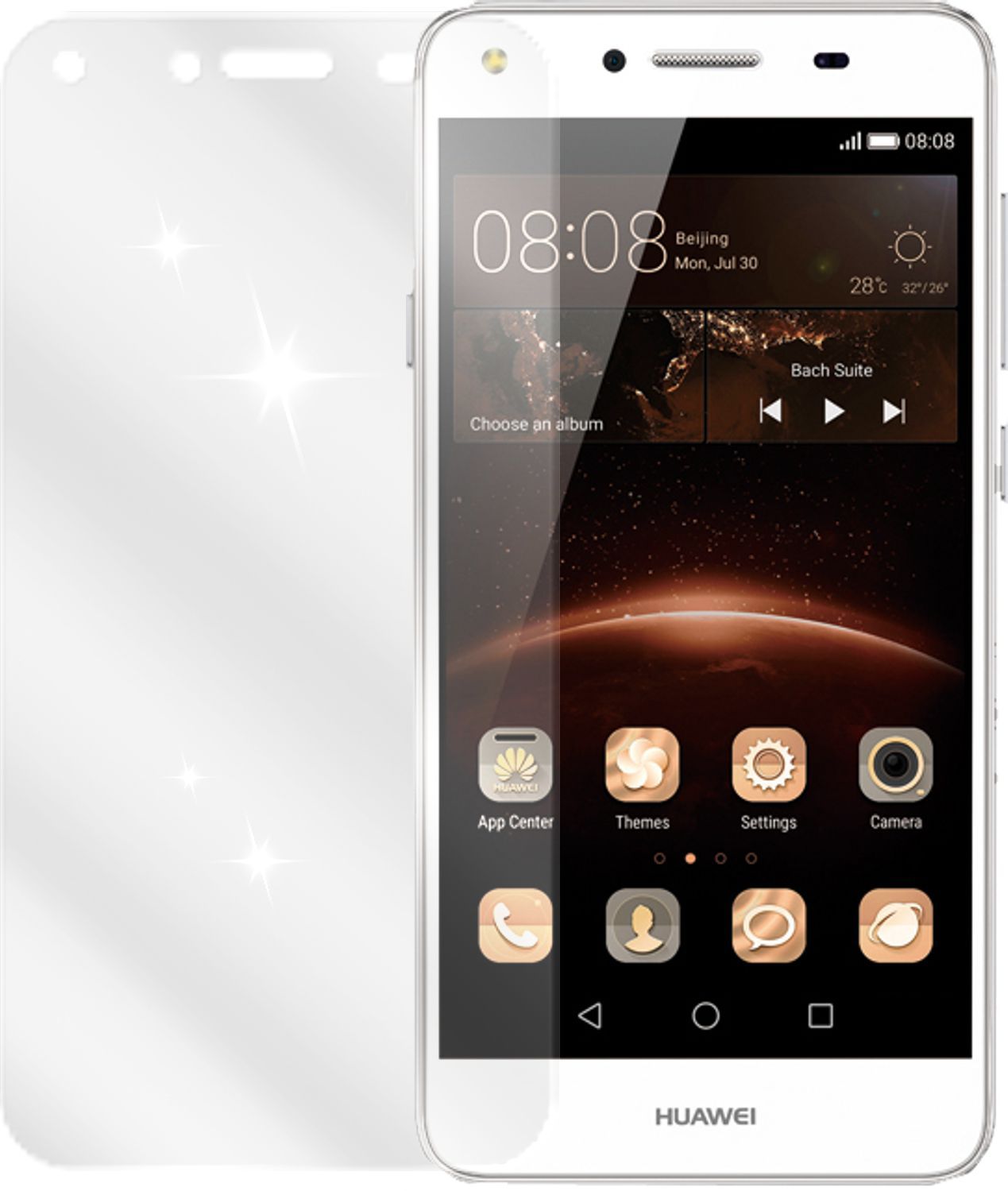 HuaweiY5 II mit aufgebrachter dipos Displayschutzfolie, glasklare Darstellung ohne Einschränkungen