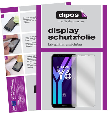 HuaweiY6 (2018) mit aufgebrachter dipos Displayschutzfolie, glasklare Darstellung ohne Einschränkungen