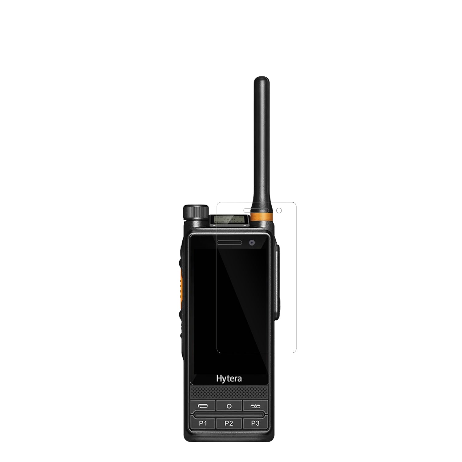 HyteraPDC680 mit aufgebrachter dipos Displayschutzfolie, glasklare Darstellung ohne Einschränkungen