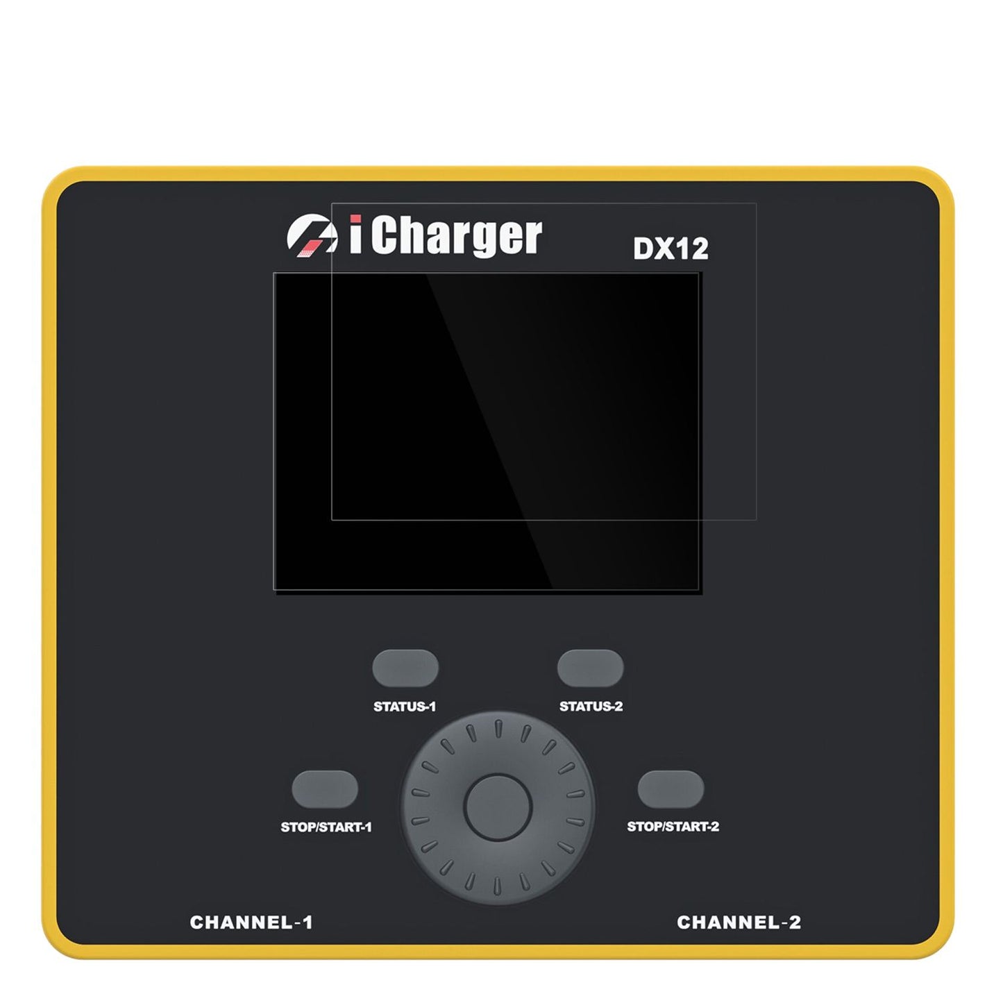 JunsiiCharger DX12 mit aufgebrachter dipos Displayschutzfolie, glasklare Darstellung ohne Einschränkungen