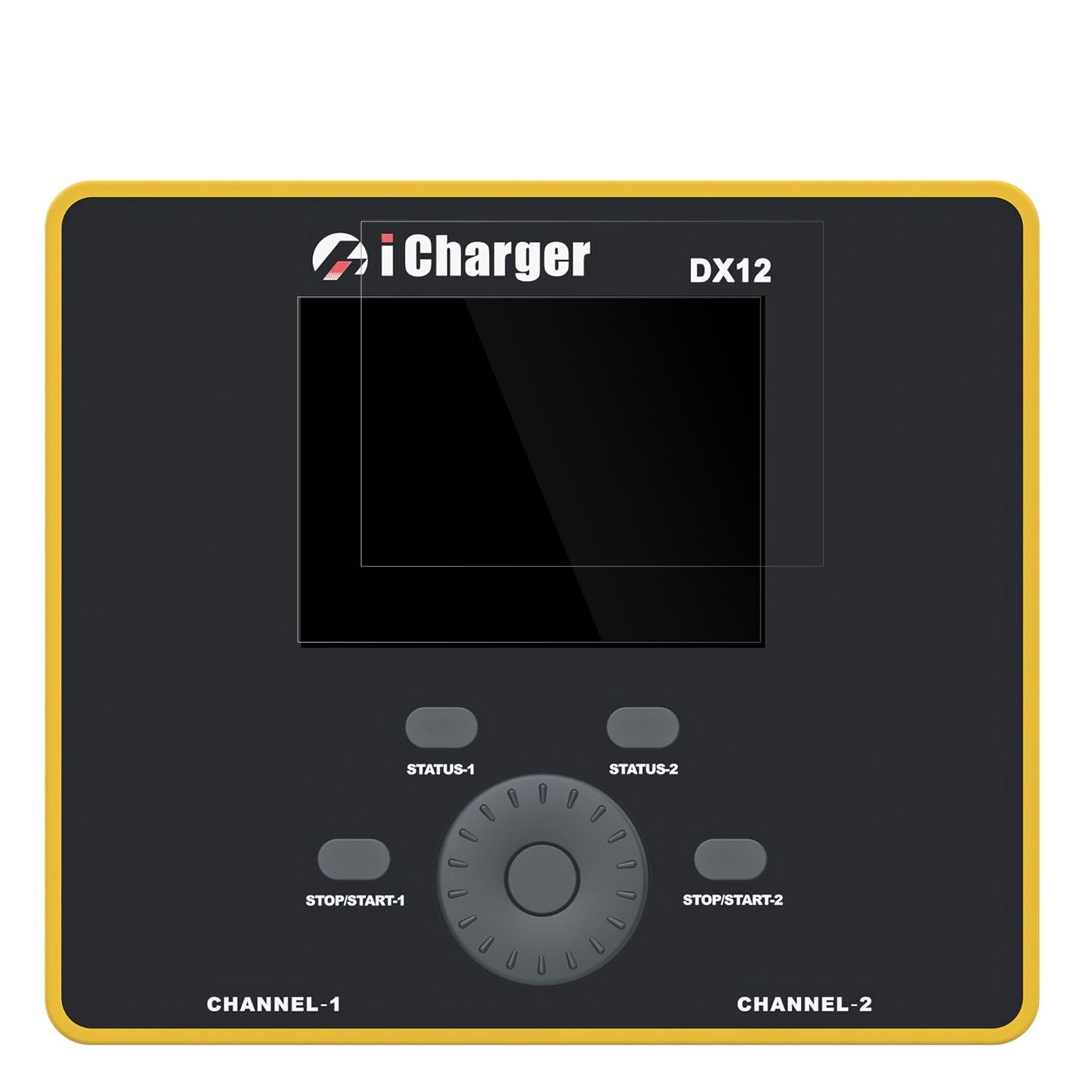 JunsiiCharger DX12 mit aufgebrachter dipos Displayschutzfolie, glasklare Darstellung ohne Einschränkungen