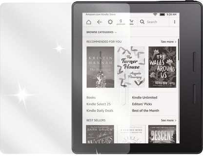 Kindle OasisAmazon mit aufgebrachter dipos Displayschutzfolie, glasklare Darstellung ohne Einschränkungen