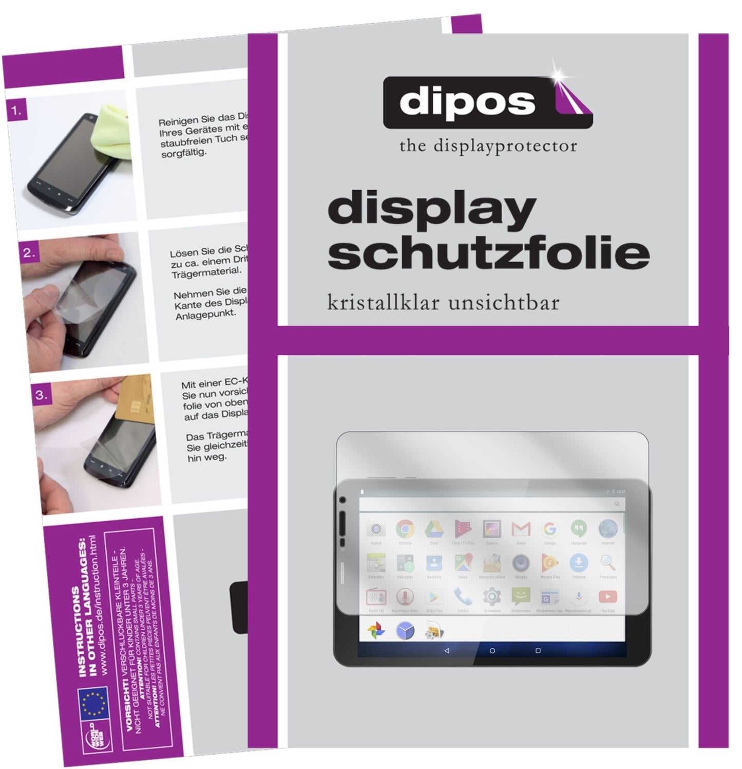 Krüger&amp;MatzKM0804.1 mit aufgebrachter dipos Displayschutzfolie, glasklare Darstellung ohne Einschränkungen