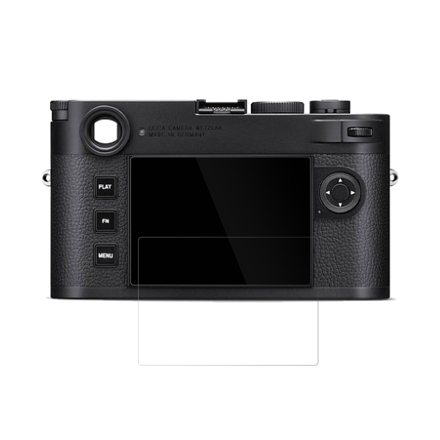 LeicaM 11-D mit aufgebrachter dipos Displayschutzfolie, glasklare Darstellung ohne Einschränkungen