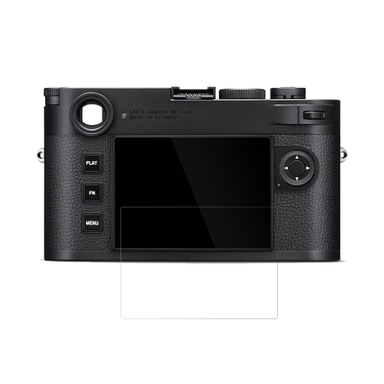 LeicaM 11-D mit aufgebrachter dipos Displayschutzfolie, glasklare Darstellung ohne Einschränkungen