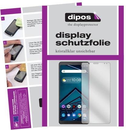 LenovoTab V7 mit aufgebrachter dipos Displayschutzfolie, glasklare Darstellung ohne Einschränkungen
