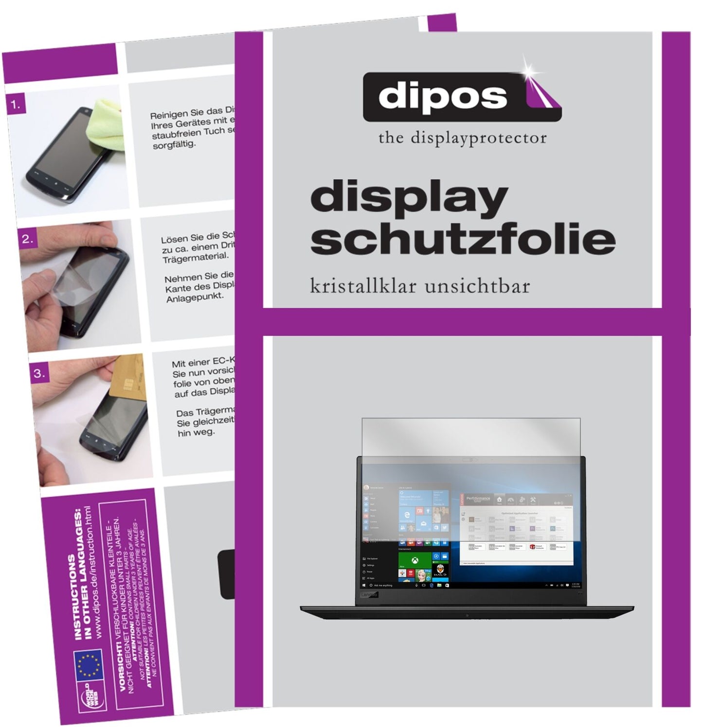 LenovoThinkPad P1 mit aufgebrachter dipos Displayschutzfolie, glasklare Darstellung ohne Einschränkungen