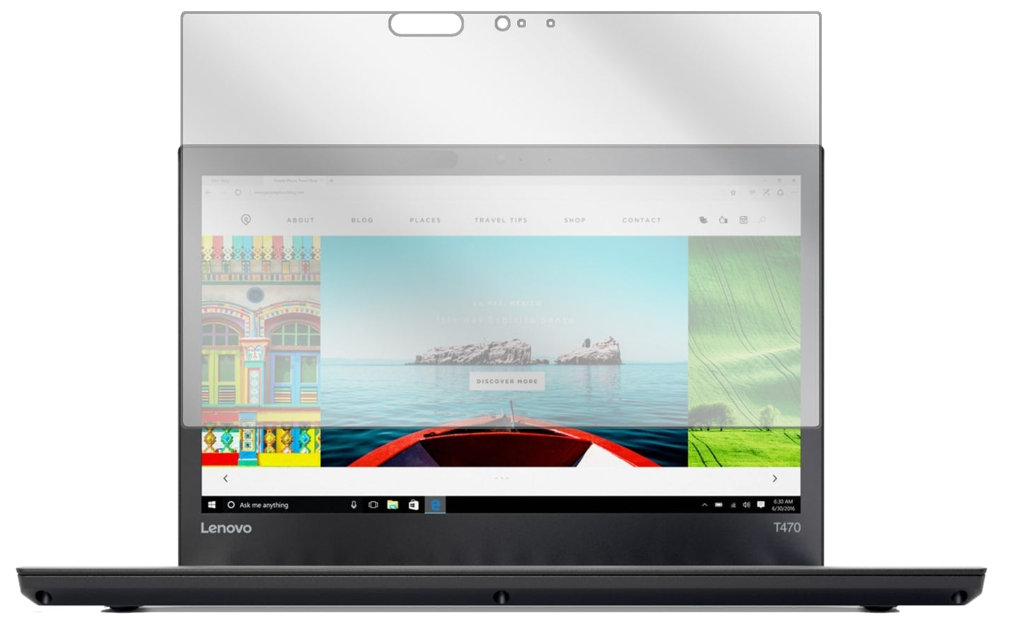 LenovoThinkPad T470 mit aufgebrachter dipos Displayschutzfolie, glasklare Darstellung ohne Einschränkungen