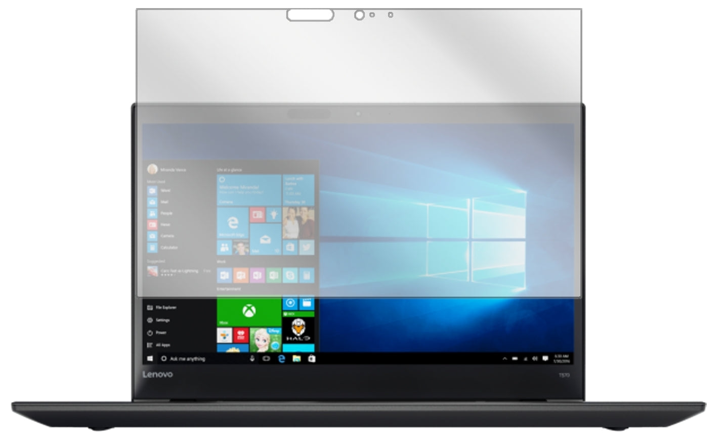 LenovoThinkPad T570 mit aufgebrachter dipos Displayschutzfolie, glasklare Darstellung ohne Einschränkungen