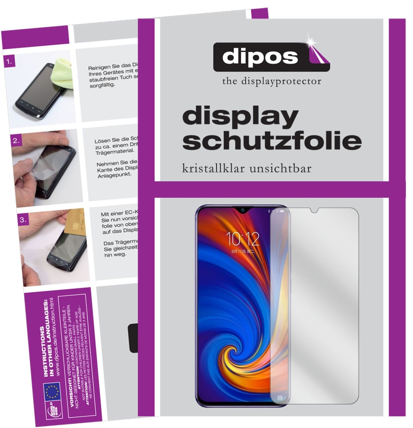LenovoZ5s mit aufgebrachter dipos Displayschutzfolie, glasklare Darstellung ohne Einschränkungen
