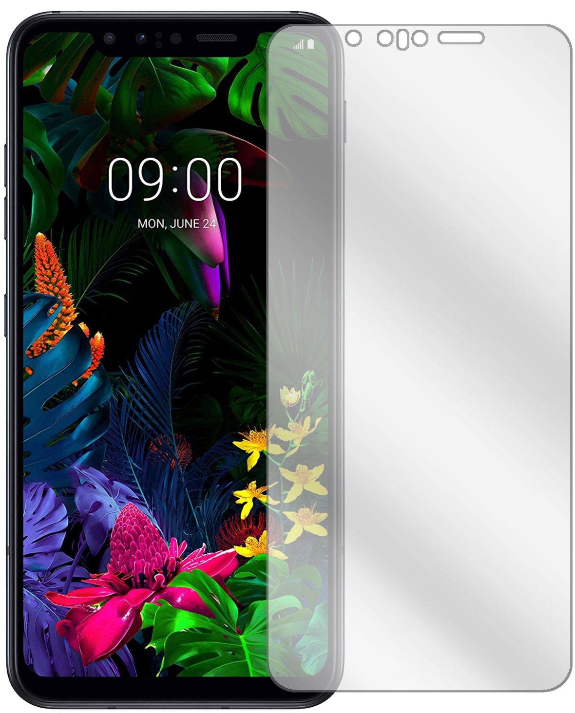 LGG8s ThinQ mit aufgebrachter dipos Displayschutzfolie, glasklare Darstellung ohne Einschränkungen