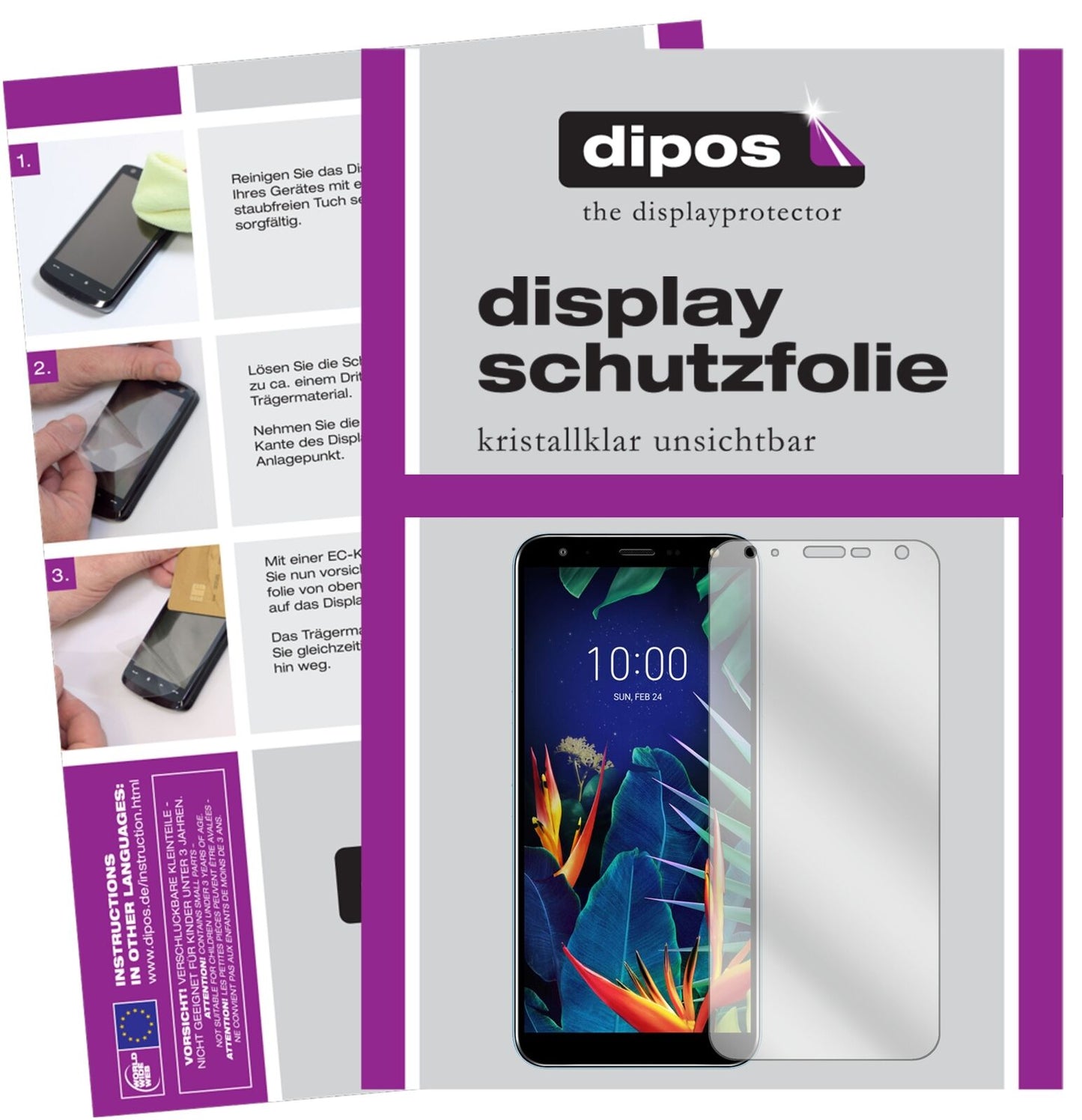 LGK40 mit aufgebrachter dipos Displayschutzfolie, glasklare Darstellung ohne Einschränkungen