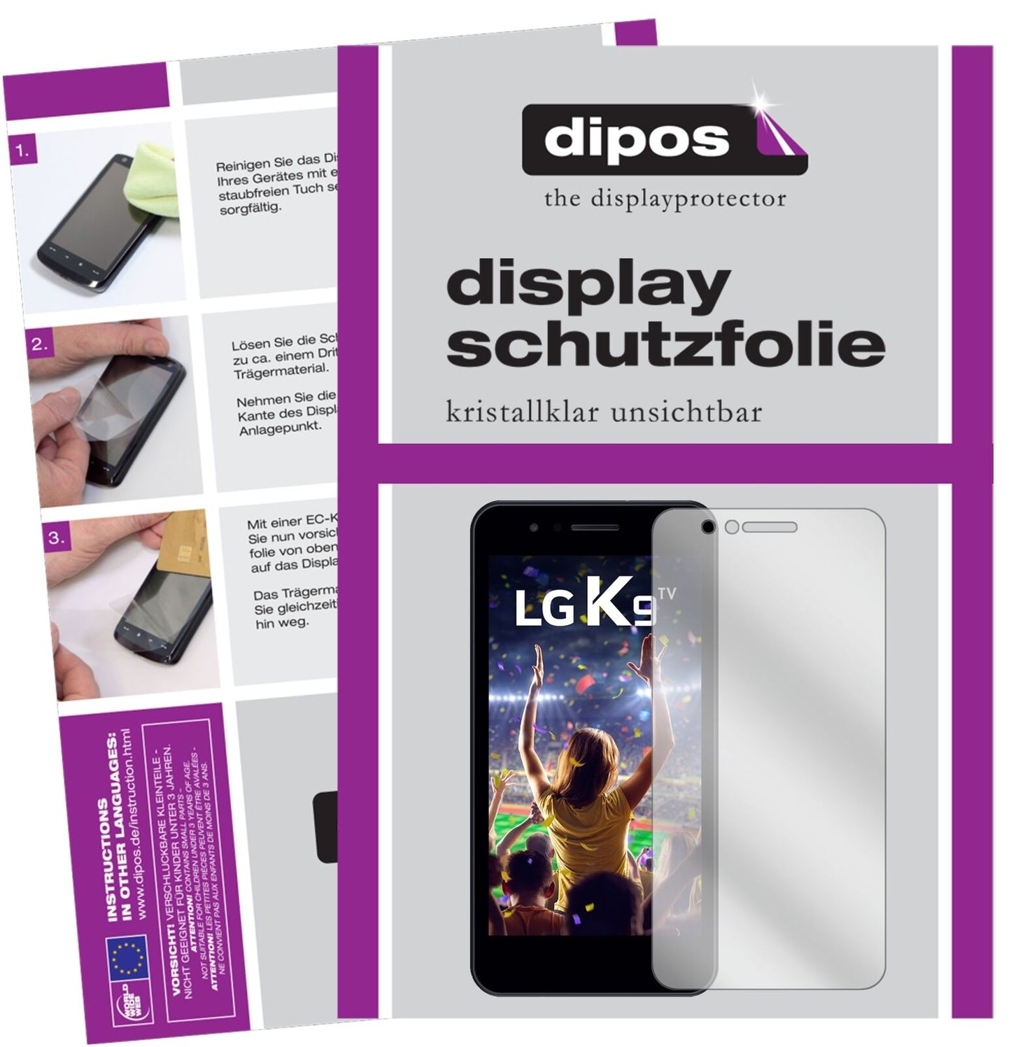 LGK9 mit aufgebrachter dipos Displayschutzfolie, glasklare Darstellung ohne Einschränkungen