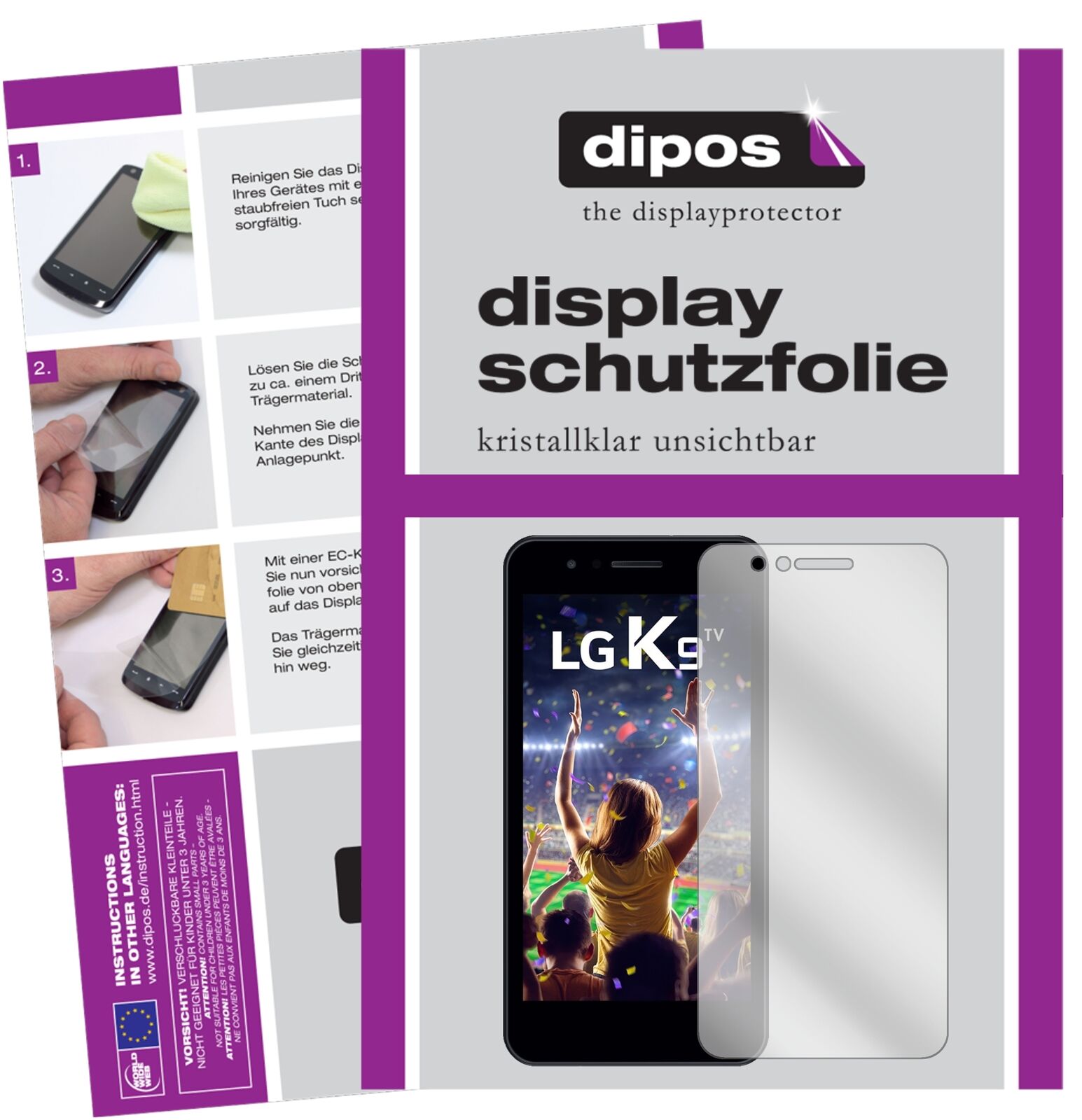 LGK9 mit aufgebrachter dipos Displayschutzfolie, glasklare Darstellung ohne Einschränkungen