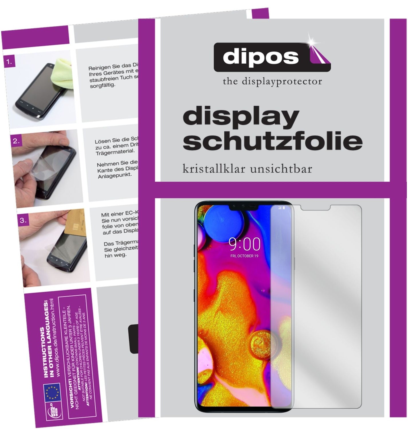 LGV40 ThinQ mit aufgebrachter dipos Displayschutzfolie, glasklare Darstellung ohne Einschränkungen